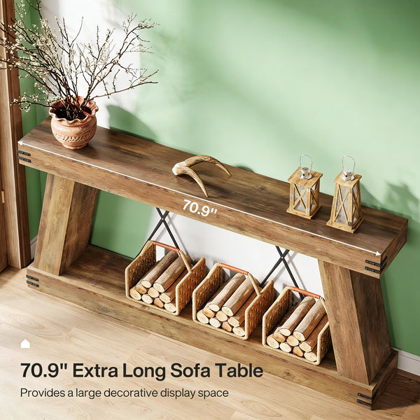 English Elm Coffee Console Table Industrial Metal Frame Vintage Wood Grain 2 Tier Entryway Sofa T3971P449920