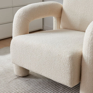 English Elm Modern Sherpa Upholstered Accent Chair Plush Curved Arms Solid Wood Frame Lounge Seat W1765P327037