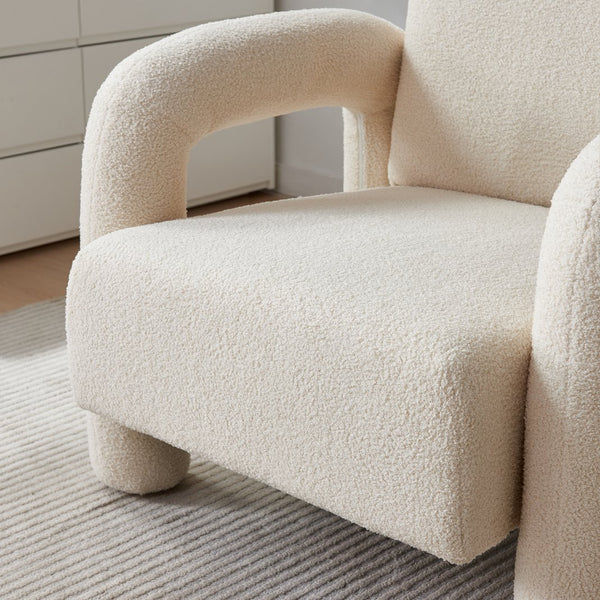 English Elm Modern Sherpa Upholstered Accent Chair Plush Curved Arms Solid Wood Frame Lounge Seat W1765P327037