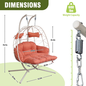 English Elm 2 Person Wicker Hanging Egg Chair with Stand Padded Swing for Patio or Garden T5880P500212