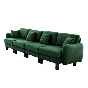 English Elm Boucle 4-Seater Sofa With Sculptural Shell Armrests & Soft Boucle Fabric In Elegant Green Color W3041S00311