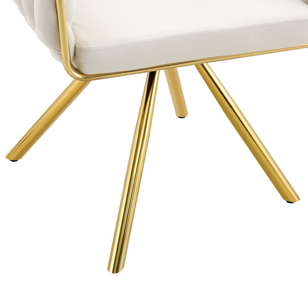 English Elm Set of 2 Velvet Upholstered Dining Chairs Braided Rope Back Glam Metal Legs Beige,Gold W3875P383929