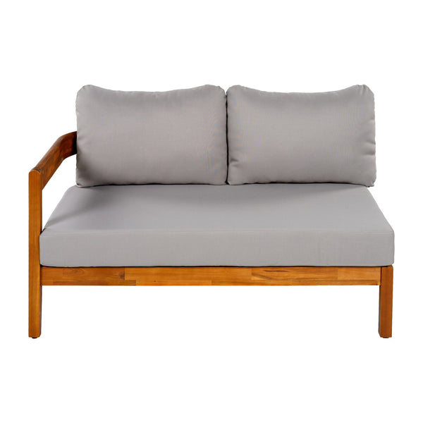 English Elm U_style Acacia Wood Outdoor L Shaped Corner Sofa Set with Arc Frame and Cushions Grey WY000481AAE