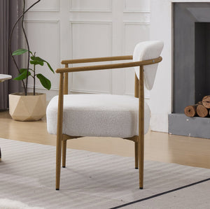 English Elm Beige Woven Fabric Dining Chair Set of Two with Wood Grain Iron Frame for Any Room W3149S00006