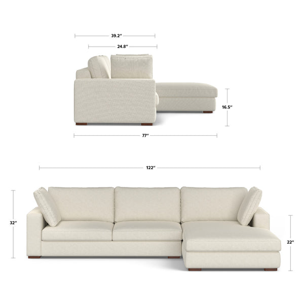 English Elm Charlie Deep Seater Right Sectional Sofa with Oversized Chaise, Eco Performance Fabric, 122" wide Cream B136P199282