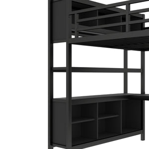English Elm Metal Loft Bed With Wardrobe, L-Shaped Desk & Storage Cubes - Stylish Space-Saving Queen Solution W1580S00109
