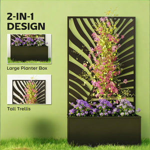 English Elm Freestanding Metal Raised Garden Bed with Leaf Trellis Panel for Patios and Balconies T3971P455188