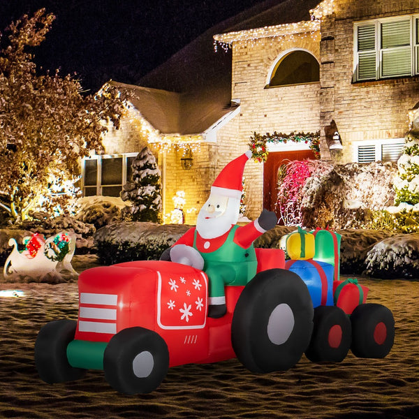 English Elm Outsunny 9Ft Inflatable Santa Claus With Colorful Gift Trailer – Bright Led Holiday Yard Decor! W2225P249949-GIGA
