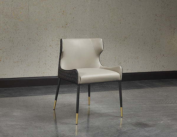Sunpan Gianni Dining Chair - Elegant Faux Leather Upholstery with Diamond Stitching and Gold Accents Dillon Stratus / Dillon Black