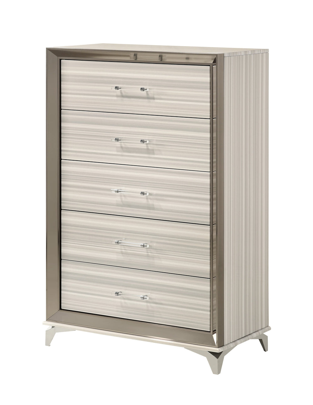 English Elm STAR Modern Chest with Built-In LED, Polished Chrome Accents, Acrylic Handles & Spacious Storage White 5.24 L x 74.8 W x 44.29 H B201P226358