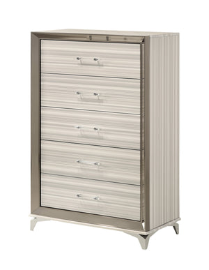 English Elm STAR Modern Chest with Built-In LED, Polished Chrome Accents, Acrylic Handles & Spacious Storage White 5.24 L x 74.8 W x 44.29 H B201P226358