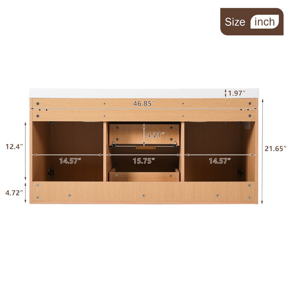 English Elm [video]47.24 Inch Floating Double Sink Vanity Mdf Cabinet Gold Handles Modern Bath N729P000025N