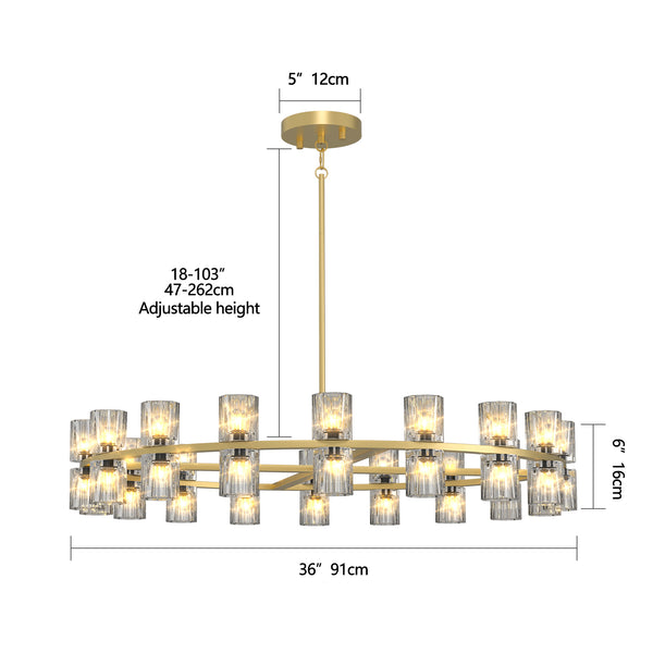 English Elm Modern 36" Gold K9 Crystal Chandelier Ceiling Light, Warm 2700K G4 LEDs, 108W Elegant Fixture for Dining Room, Foyer, Bedroom W2312P368693