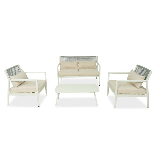 English Elm Outdoor Pe Rope Woven 4 Seat Sectional Sofa Set with Foam Cushions Iron Frame T5880S00013