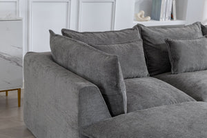 English Elm 129.8" Wide Modular Cloud Sectional Cotton Linen Sofa with Deep Foam Seats and Ottomans Antique Grey W2530S00015