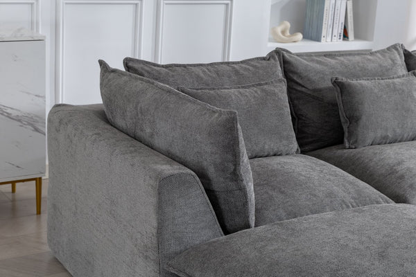English Elm 129.8" Wide Modular Cloud Sectional Cotton Linen Sofa with Deep Foam Seats and Ottomans Antique Grey W2530S00015