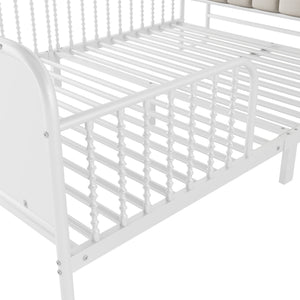 English Elm Full Solid Wood Kids Platform Bed with Guardrail, Low-Profile Durable Pine & MDF, 350LB Capacity White 58.27 L x 16.93 W x 9.65 H W2593P337441