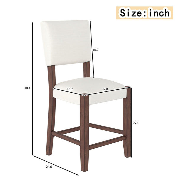 English Elm Mid Retro Counter Stools Set of 4 — Linen Upholstered Backed Bar Chairs with Solid Wood Legs, Durable 250lb Capacity Off White N752P269653K