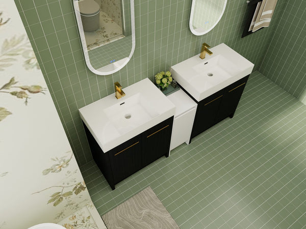 English Elm 72 Inch Freestanding Bathroom Vanity Set With Resin Sink, Storage Cabinets & Soft-Close Doors W999S00300