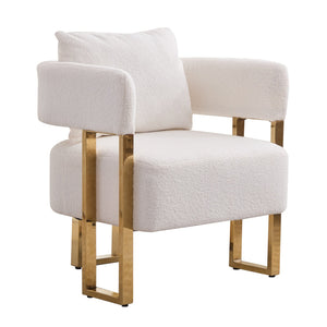 English Elm Ts Teddy Fleece Accent Chair Set Two Plush Seats Gold Square Legs Glam Decor White+Gold W2311P190460