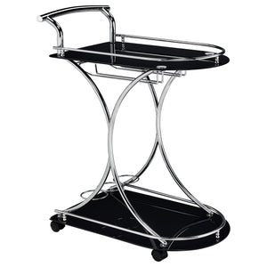 English Elm Allen Black Chrome 2-Tier Glass Bar Cart with Casters, Sleek Modern Metal Frame, Elegant Mobile Storage B062P328643