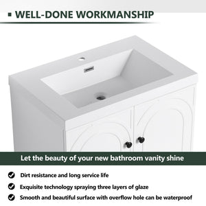 English Elm 30" Modern Freestanding Bathroom Vanity with Resin Sink, Soft-Close Doors, Adjustable Shelf, Durable Plywood Finish White W999S00271