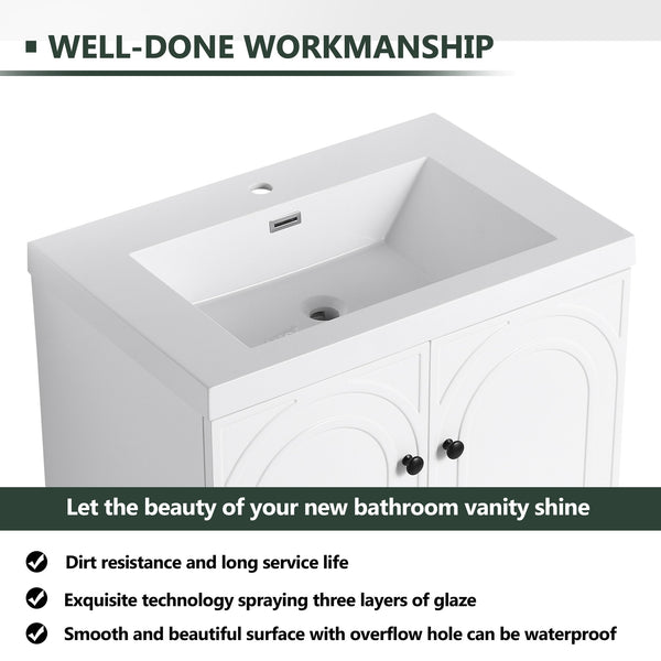 English Elm 30" Modern Freestanding Bathroom Vanity with Resin Sink, Soft-Close Doors, Adjustable Shelf, Durable Plywood Finish White W999S00271