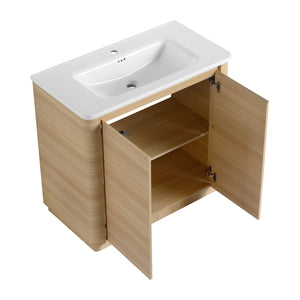 English Elm 36'' Freestanding Bathroom Vanity Plywood Cabinet Ceramic Sink Soft Close Doors W999P351893