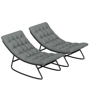 English Elm Porch Rocking Chair Set of Two with Mesh Seats Cushions and Steel Frame Outdoor T3971P444578