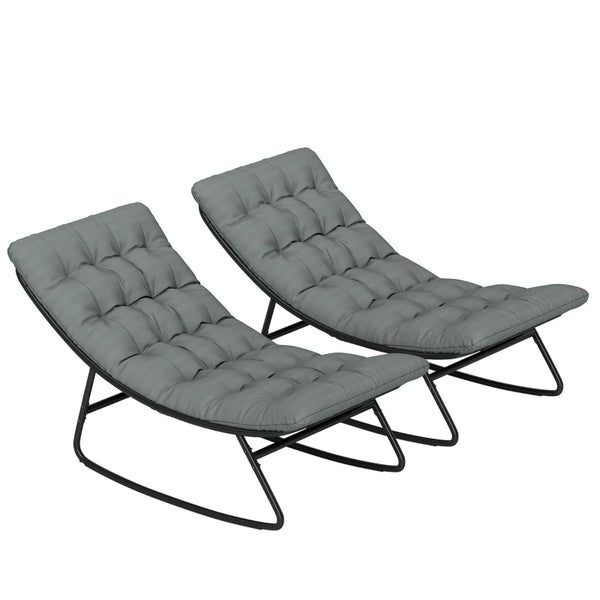 English Elm Porch Rocking Chair Set of Two with Mesh Seats Cushions and Steel Frame Outdoor T3971P444578