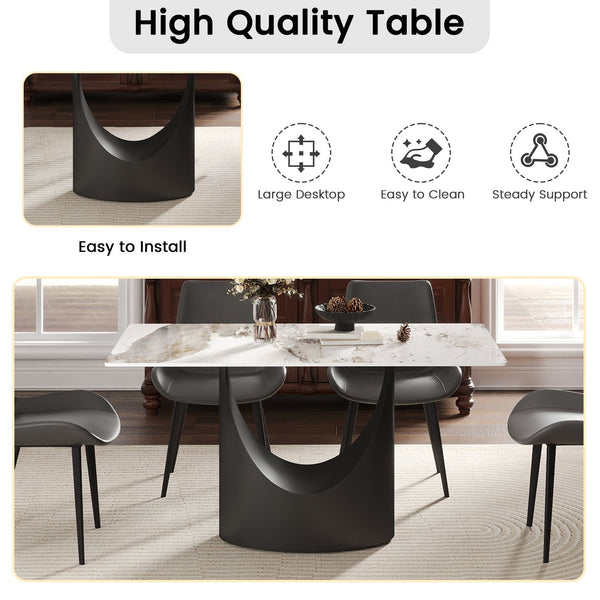 English Elm 55.12"Modern Sintered Stone Dining Table with Bronze Iron Legs — Sleek Rectangular Top, Seats 6, 400 lb Capacity Black,White W1535S00565