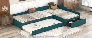 English Elm Upholstered Twin Daybed with Pull Out Trundle Linen Blend Sofa Style Studio Bed Green GX001316AAF