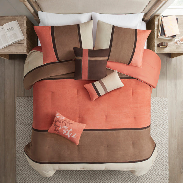 English Elm 7 Piece Palisades Faux Suede Comforter Set King - Hypoallergenic Pieced Design, Machine Washable, Plush Bedding Ensemble Coral 18.9 L x 14.96 W x 13.78 H B03596819