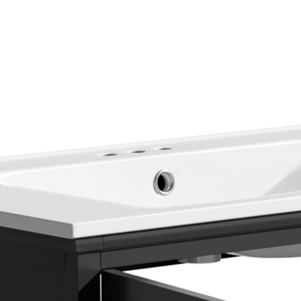 English Elm Christopher Knight Home® - 30" Modern Bathroom Vanity with Ceramic Sink, Tempered Blurred Glass Doors, Rubber Wood Frame Storage Matte Black N817P279904B