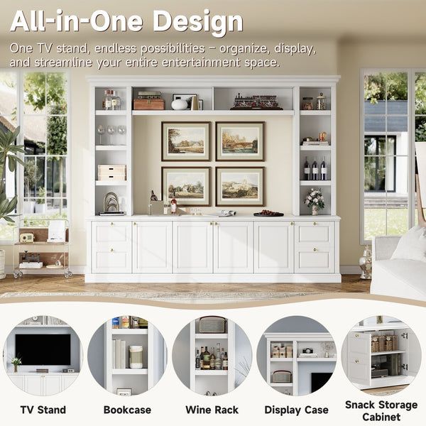 English Elm All-in-one Modern Entertainment Center with Bookcase Shelves for Living Room Display White N710S688101K