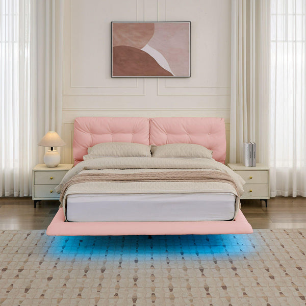English Elm Christopher Knight Home® - Queen Plush Leather Upholstered Bed Frame with Wingback Headboard, Wavy Footboard, Quiet Support Pink 37.59 L x 32.25 W x 13 H N761S0000022H