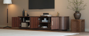 English Elm 70-inch Media Console with Sliding Groove Doors Solid Pine Legs and Cable Management N710P427898P