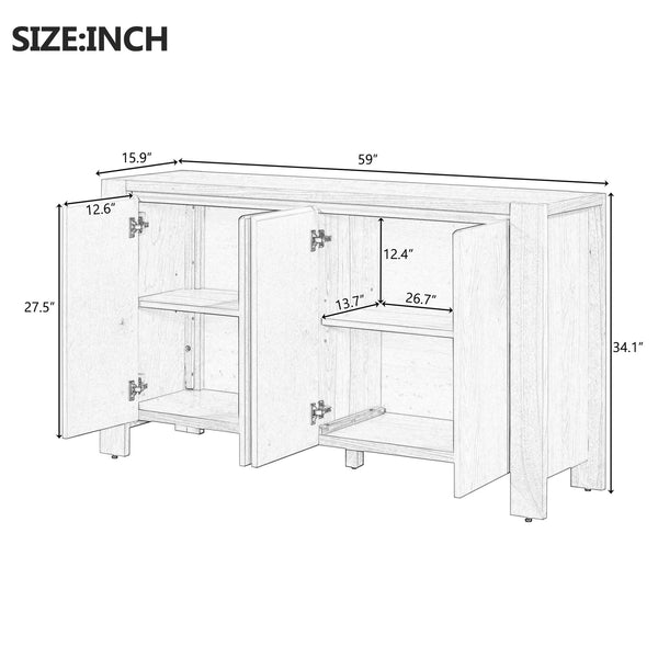 English Elm Trexm Four Door Retro Sideboard Oak Veneer Distressed Storage for Dining Living N715P204444M