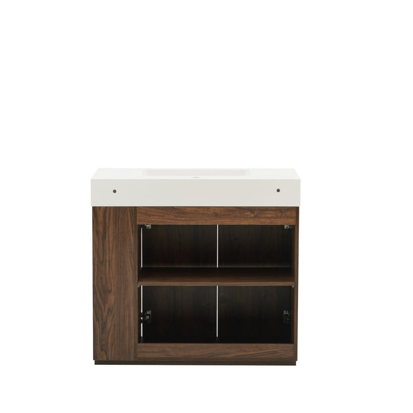 English Elm Galan Freestanding Bathroom Vanity Quartz Basin Fluted Wood Cabinet Modern Bath Walnut Brown W1865S00220