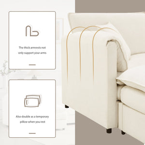 English Elm [video]136" Chenille U-shaped Sectional Six Seat Cloud Sofa with Movable Ottomans White N723S1687W