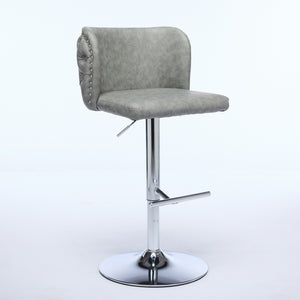 English Elm A&A Modern Swivel Barstools Set Of 2, Adjustable Height With Chrome Base, Ergonomic Gray Pu Leather W1143P193493