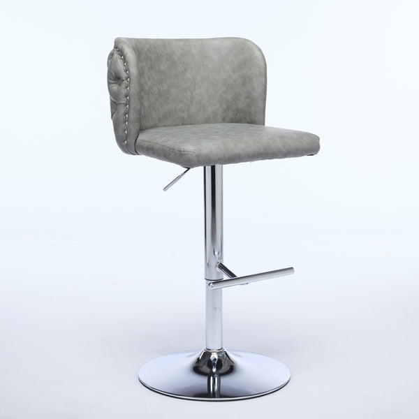 English Elm A&A Modern Swivel Barstools Set Of 2, Adjustable Height With Chrome Base, Ergonomic Gray Pu Leather W1143P193493