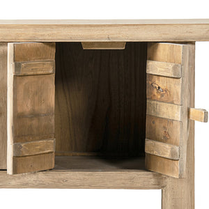 English Elm Rowan Reclaimed Pine Sideboard with Hand-carved Pulls and Open Display Shelf B2719P474454