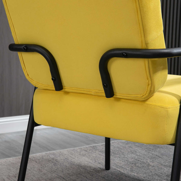 English Elm HOMCOM Velvet Modern Accent Chair with Padded Seat and Back, Armchair with Steel Legs, Cozy Upholstery Yellow W2225P217422