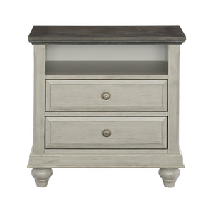 English Elm Classic Light Gray Nightstand with Dark Brown Top, 2 Drawers & Open Shelf, Modern Farmhouse Accent Table B011P199394
