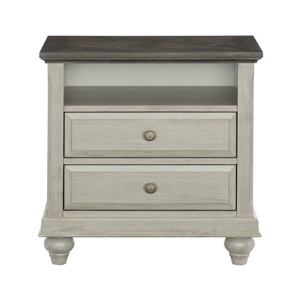 English Elm Classic Light Gray Nightstand with Dark Brown Top, 2 Drawers & Open Shelf, Modern Farmhouse Accent Table B011P199394