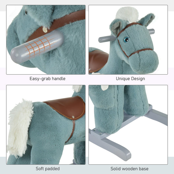 English Elm Qaba Plush Rocking Horse Ride on Toddler Toy with Sounds and Bonus Bear Companion W2225P229209