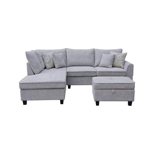 English Elm Gabriella Fabric Sectional with Left Chaise Storage Ottoman and Wood Legs Modern Living Light Grey B2749S00158