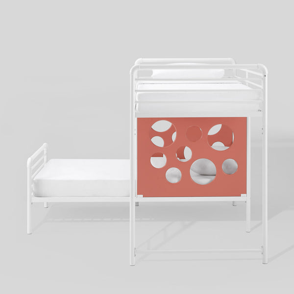 Devan Modern L-Shape Bunk Bed with Fun Cut-Out Panels - Space-Saving Design in White & Terracotta