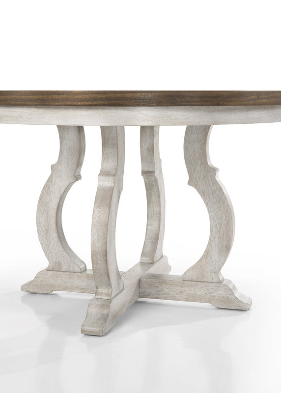 English Elm Fiorella Round Walnut Dining Set Seats Four with Upholstered Off White Chairs B2749S00001